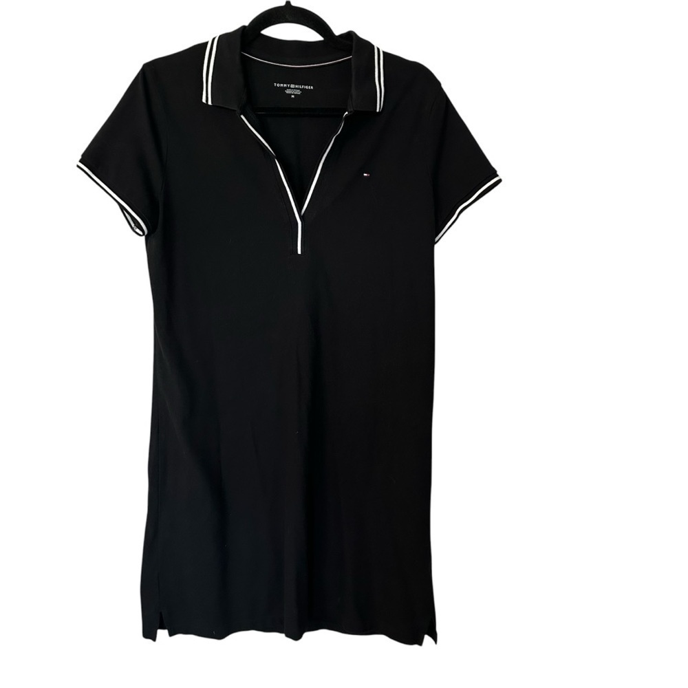 Tommy Hilfiger Regular Fit Stretch Cotton Polo Dress Black & White Sz M GUC